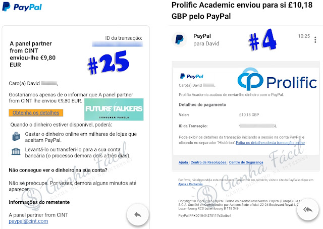 Comprovativos futuretalkers prolific paypal pagamento dinheiro euro libra