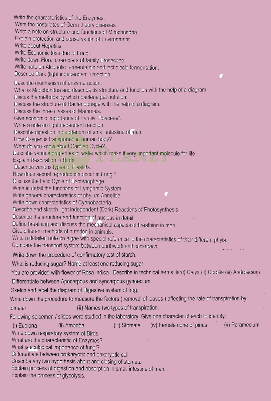 long questions bio 1st year