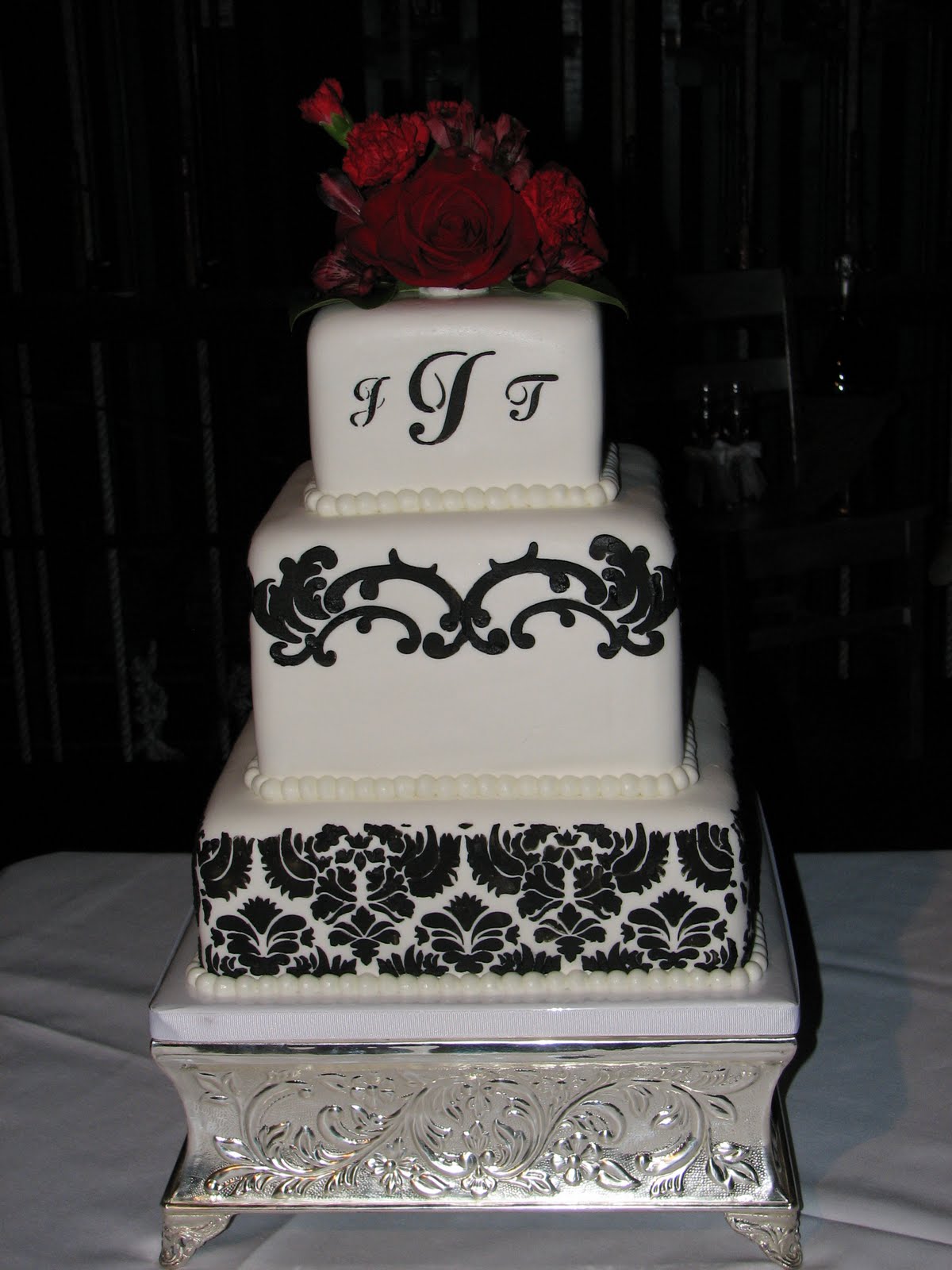 Decadent Designs Tami's Black/White Damask Wedding Cake