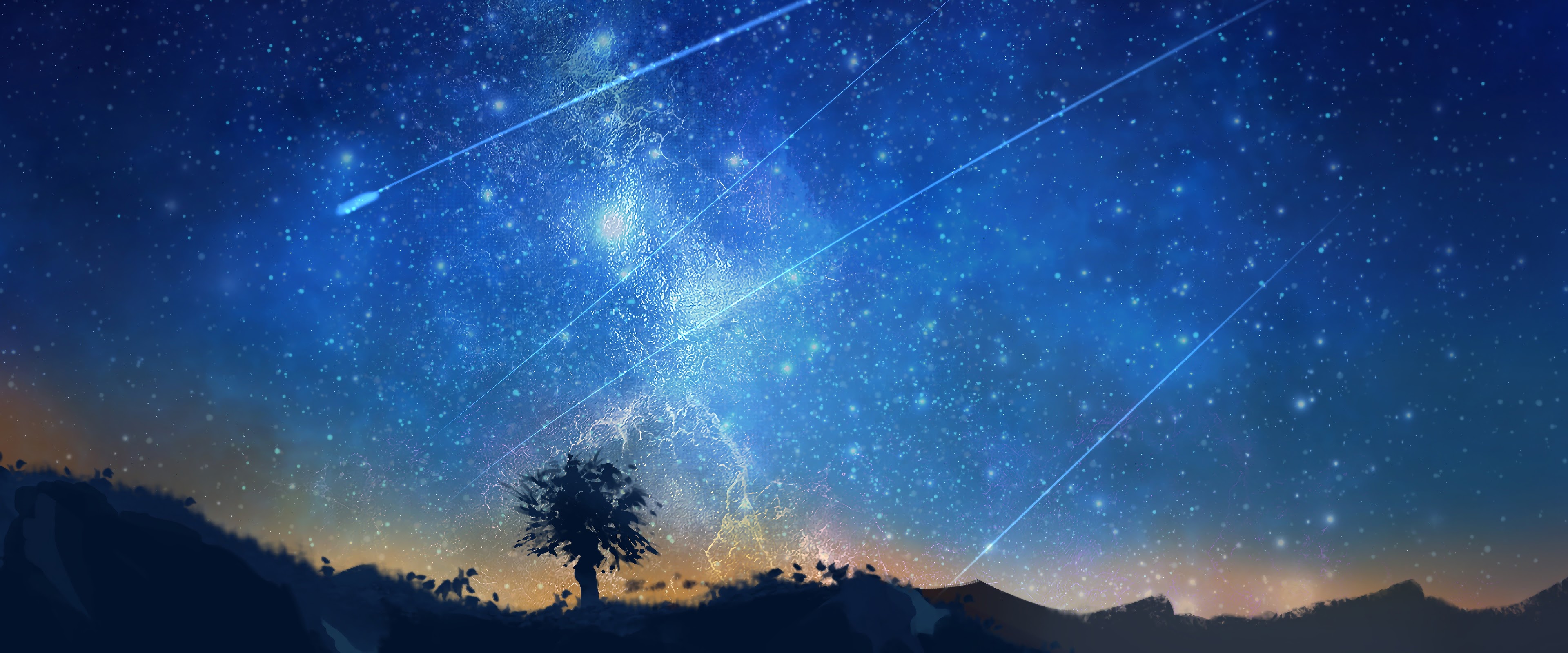 Shooting Stars, Night, Sky, Anime, 4K, 3840x2160, 38 Wallpaper PC Desktop