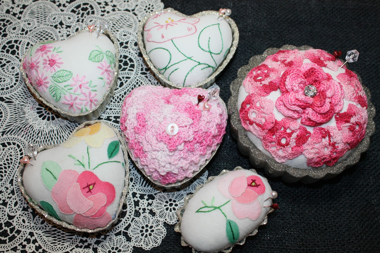 Isa Creative Musings Heart Shaped Vintage Linen Pin Cushions...