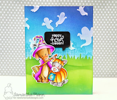 Happy Howl-oween Card by Samantha Mann for Newton's Nook Designs, Distress Inks, Oxide Inks, Halloween, Cards, stencil, Zig Clean Color Real Brush Markers #distressinks #inkblending #halloween #cards #newtonsnook