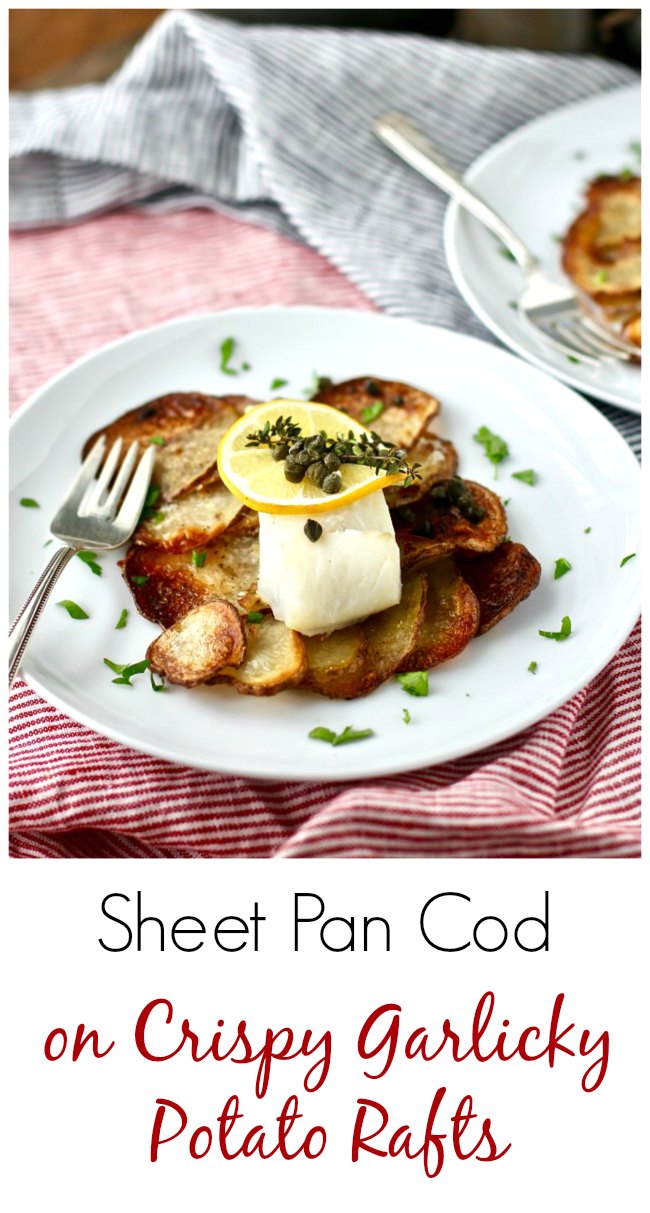 Sheet Pan Cod on Crispy Garlicky Potato Rafts topped with lemon and thyme Sheet Pan Cod on Crispy Garlicky Potato Rafts topped with lemon and thyme #seafood #potatoes