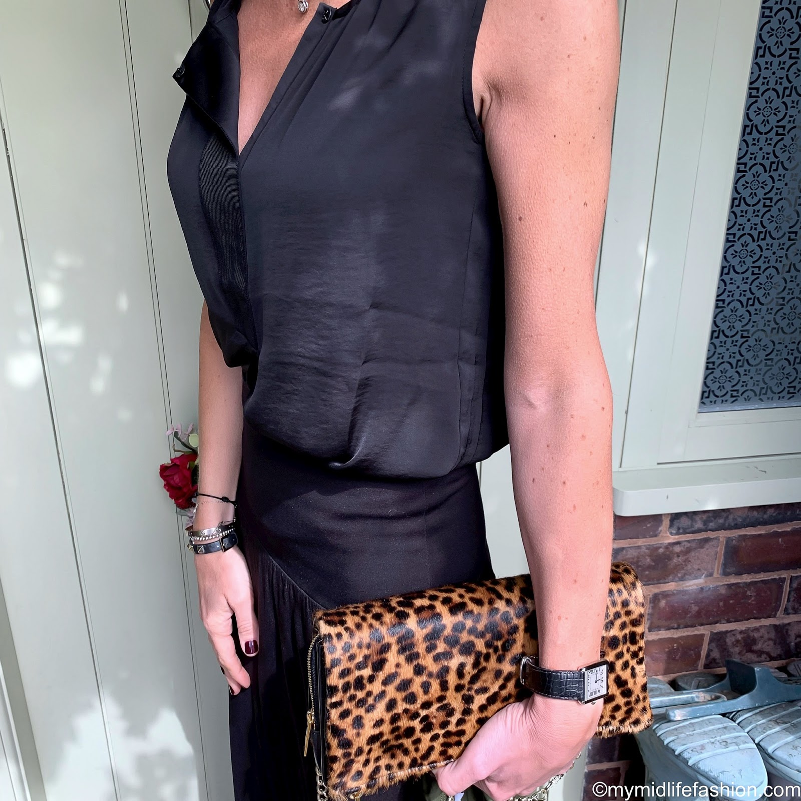 my midlife fashion, Cabi clothing, Cabi clothing expedition jacket, Cabi clothing snap blouse, Cabi clothing cruise skirt, hush kitten heel leopard print ankle boots, app leopard print clutch