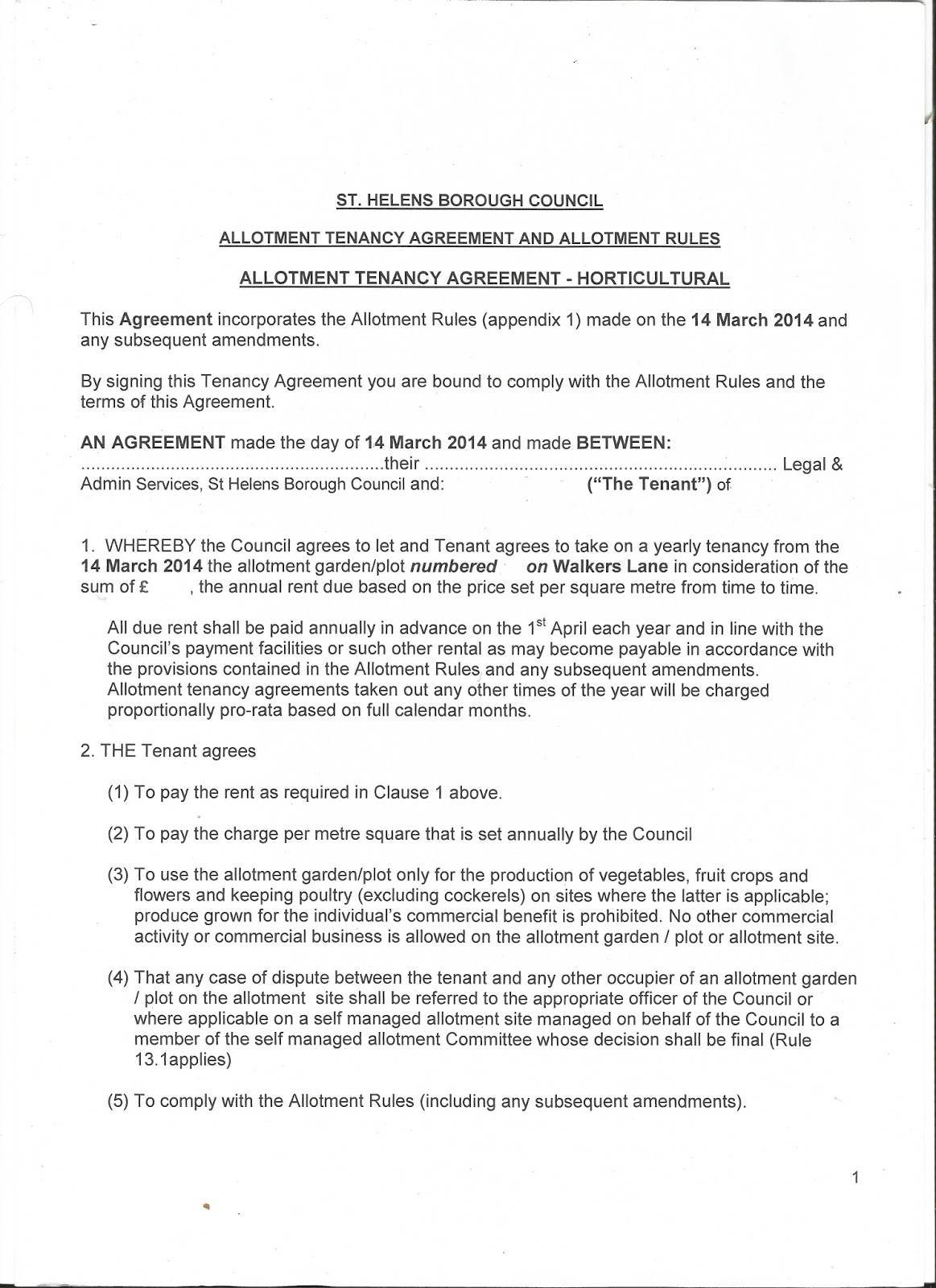 Walkers Lane Allotment Association Rules & Tenancy