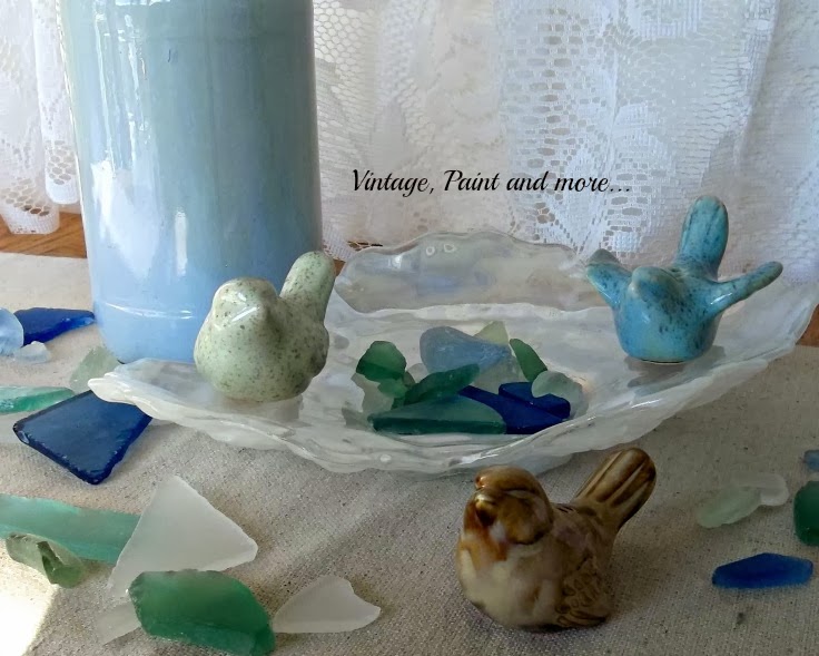 Waiting for Spring - image of ceramic birds with sea glass