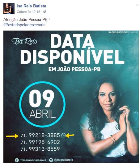 Cachê da missionária Isa Reis
