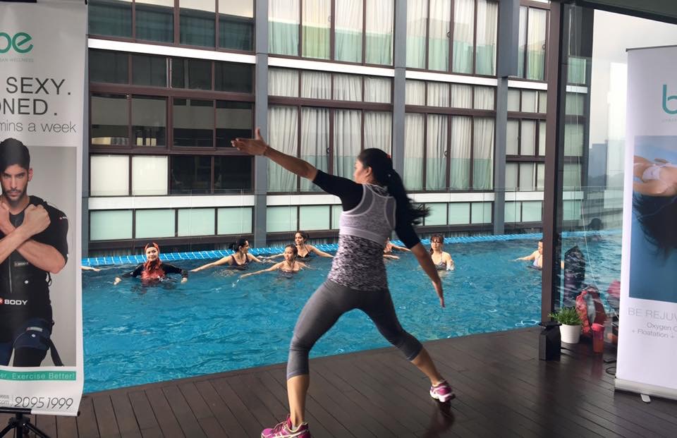 Sara Wanderlust CLEO's Pool Deck Yoga + Aqua Kickboxing at BE