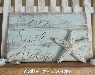 come sail away sign with starfish