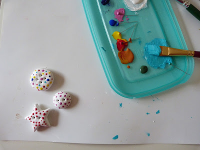 How to make salt dough buttons, painting and adding polka dots and stripes to handmade salt dough buttons