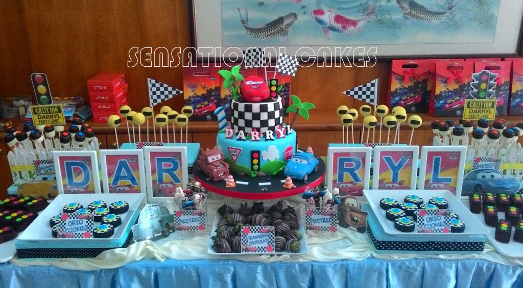 The Sensational Cakes cars theme dessert table singapore , cake pops