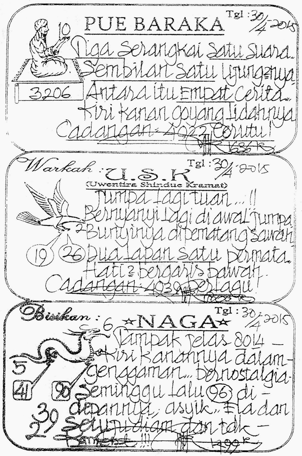 PREDIKSI DAN SYAIR SGP KAMIS TGL 30/04/2015 PASANG NOMOR