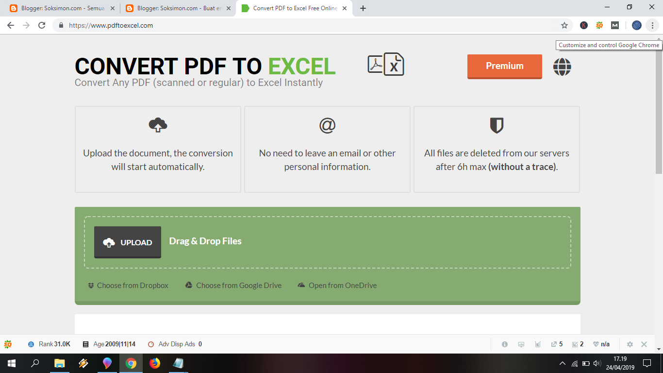 Online PDF to Excel converter