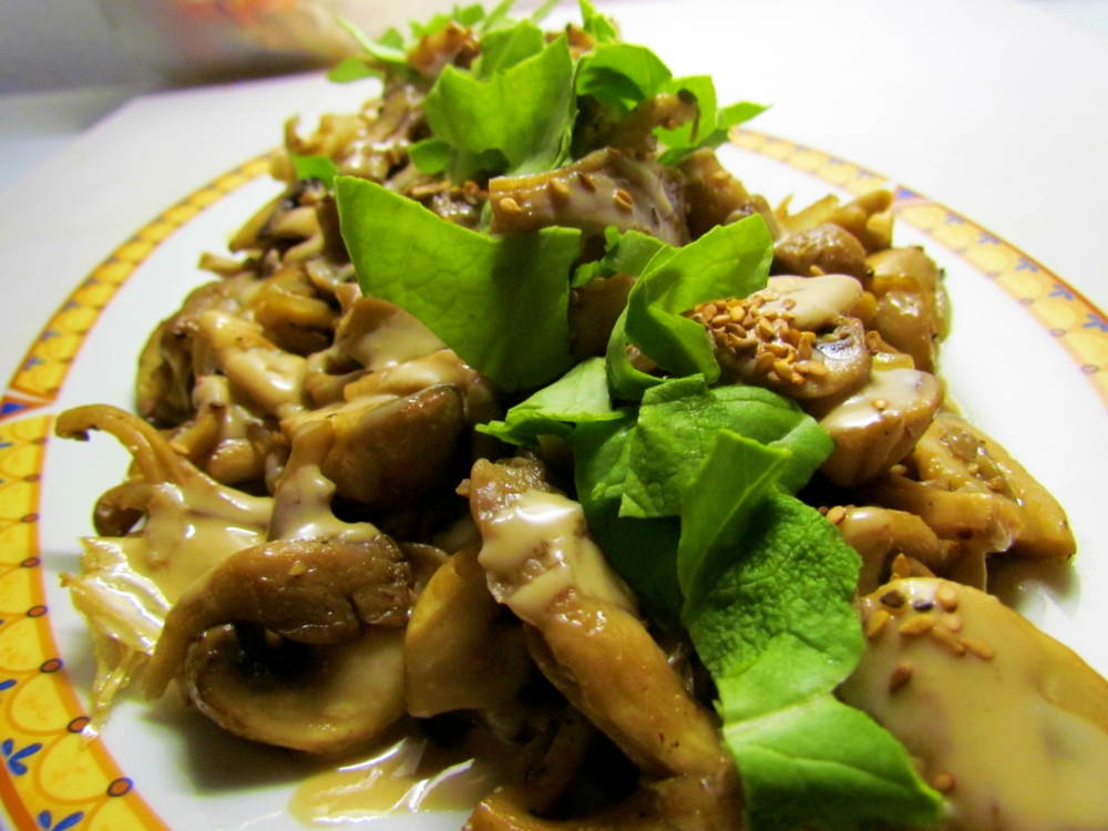 Pitrioshka Sautéd Mushrooms with Sesame Oil and Tahini Sauce