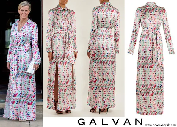 Countess Sophie wore GALVAN LONDON Andina Llama print silk satin shirtdress