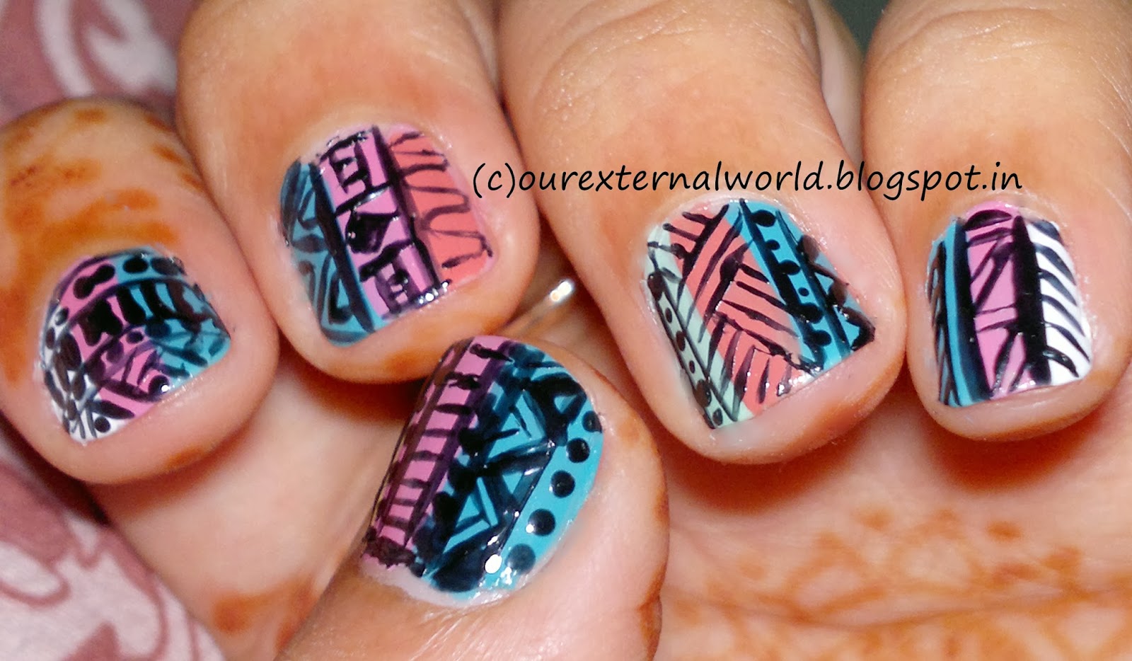 Colorful Tribal Nail Art