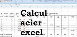 Calcul acier en feuille excel - exemple en excel