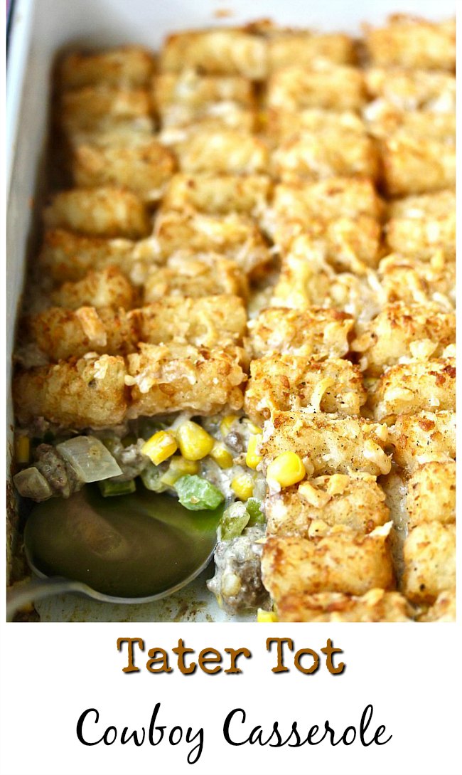 Tater Tot Cowboy Hotdish Casserole - This tater tot cowboy casserole is a quick and easy comforting one dish meal Tater Tot Cowboy Hotdish Casserole