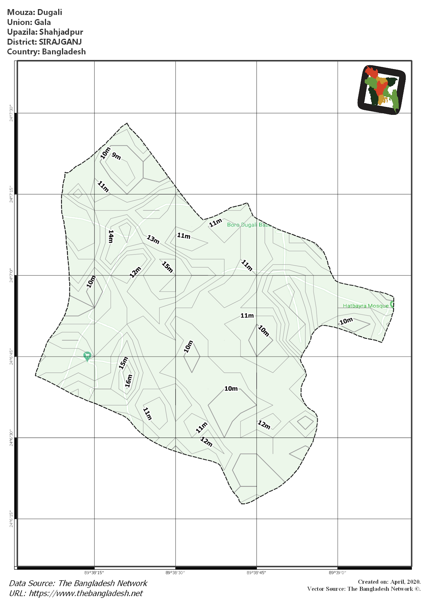 Map of Dugali Mouza of Shahjadpur Upazila, SIRAJGANJ, Bangladesh.