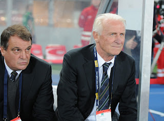 Trapattoni (right) and his assistant Marco Tardelli on the bench with the Republic of Ireland