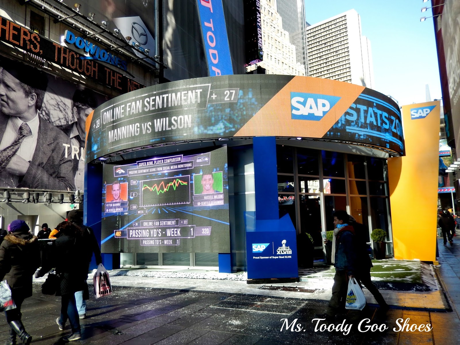A Walk Down Super Bowl Boulevard in New York City ---by Ms. Toody Goo Shoes