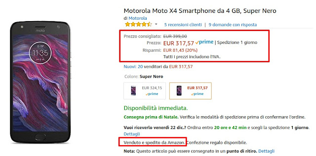 Motorola Moto X4 in offerta a 317 euro venduto e spedito da Amazon