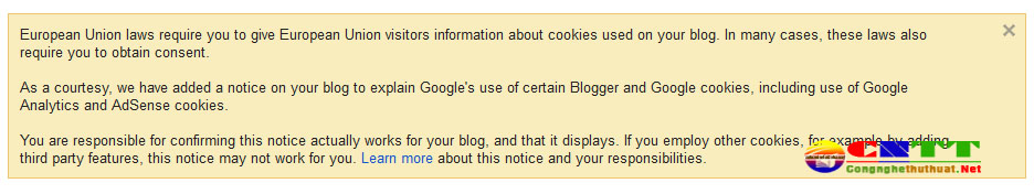 Hướng dẫn tùy chỉnh thông báo Cookie theo luật EU của Blogger 
