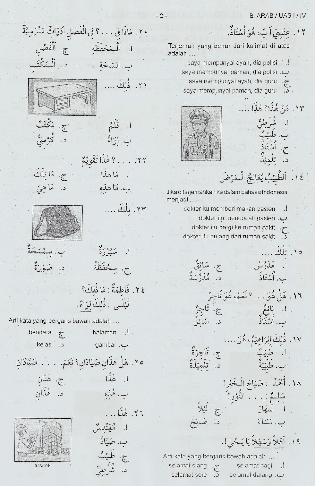 Kumpulan Soal Soal UAS Bahasa Arab MI kelas VI semester I
