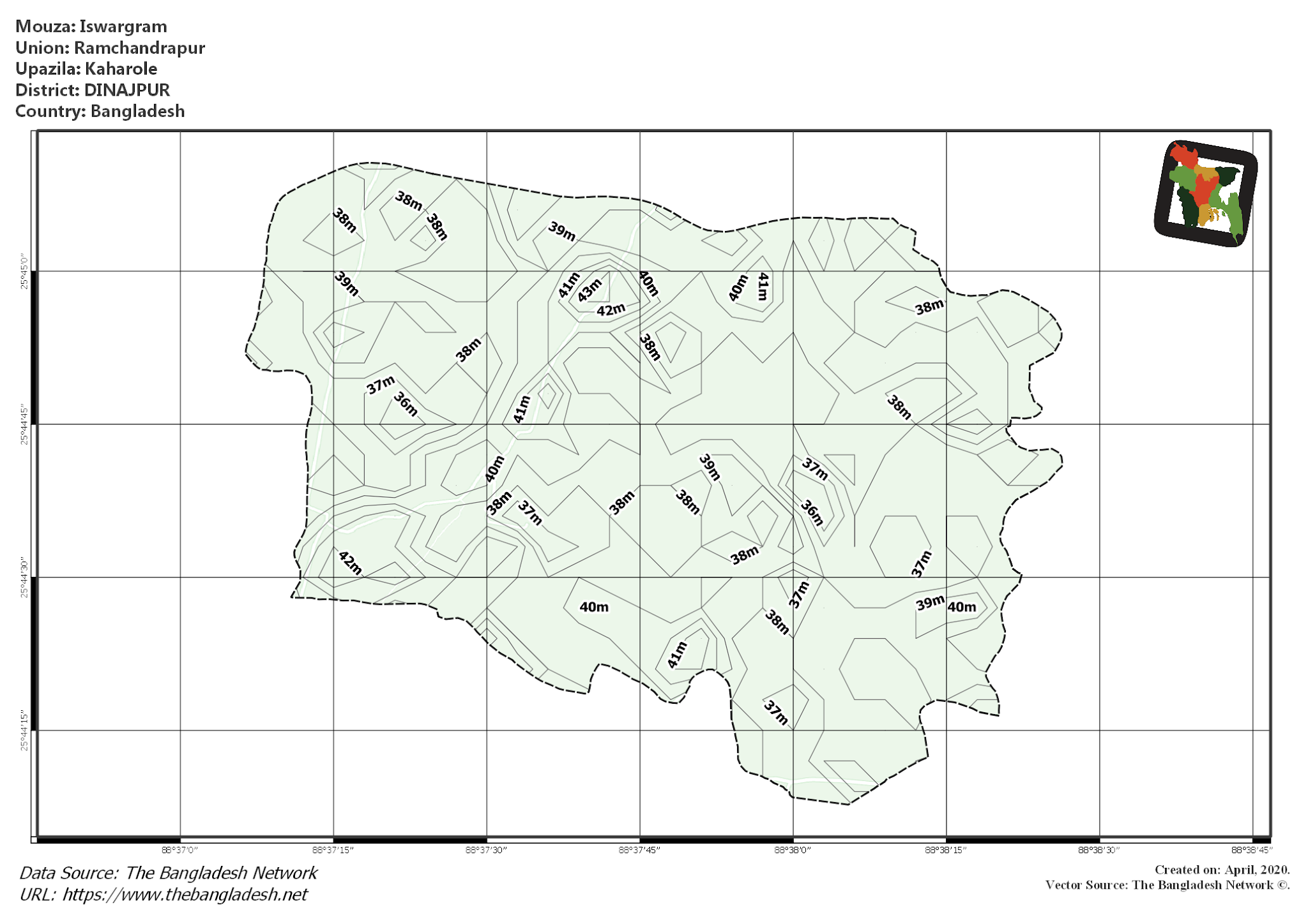 Map of Iswargram Mouza of Kaharole Upazila, DINAJPUR, Bangladesh.