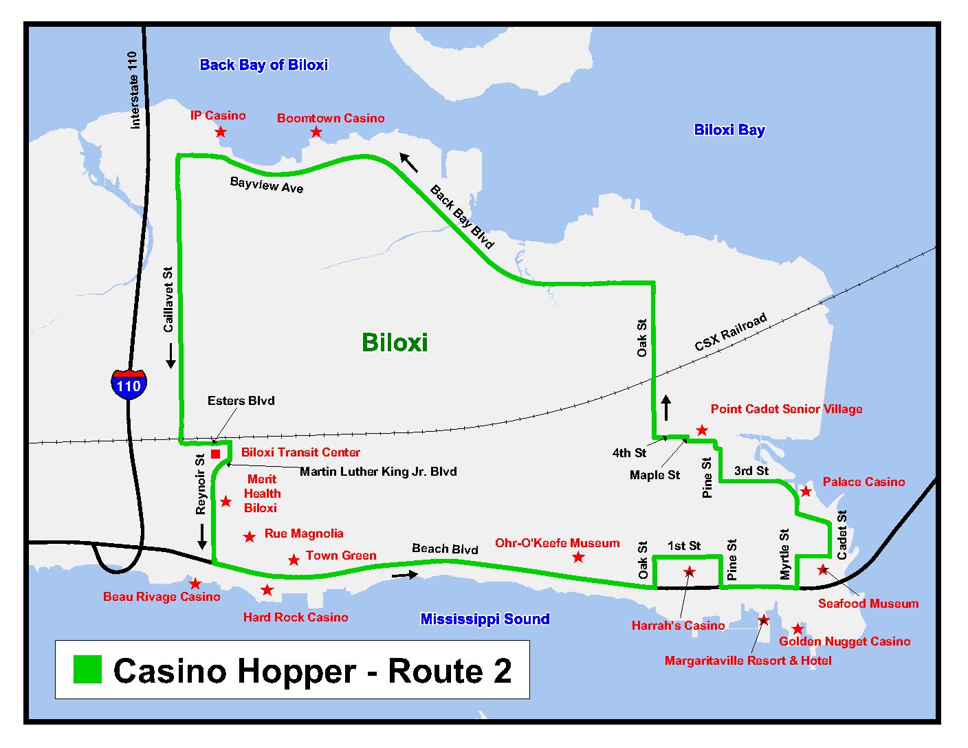 Casino Hopper Biloxi Map Route Routes Sparlin Schedule Schedules Trolley Sh...