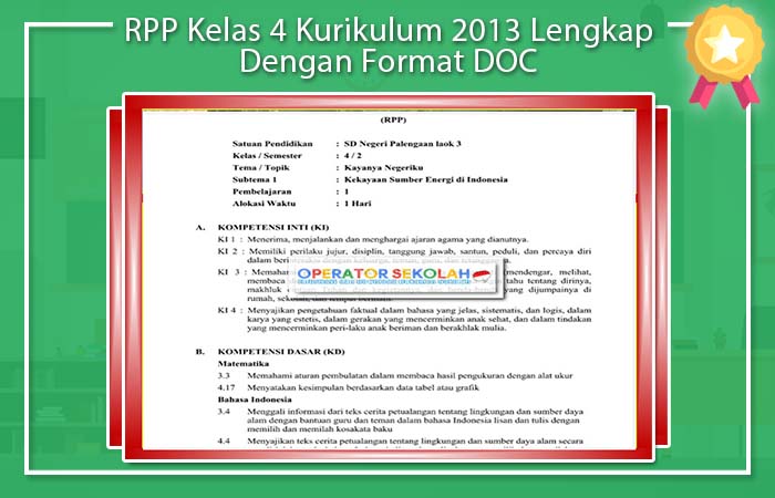 RPP Kelas 4 Kurikulum 2013 Lengkap Dengan Format DOC RPP Kelas 4 Kurikulum 2013 DOC
