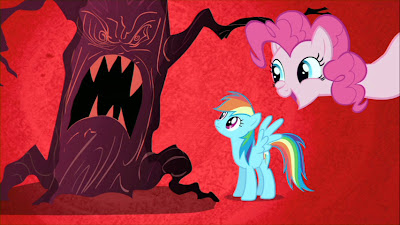 Pinkie and Dash giggling at the ghostly