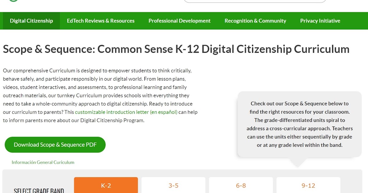 Common Sense K12 Digital Citizenship Curriculum
