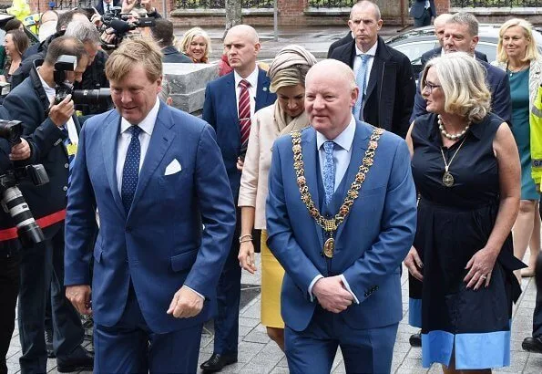 Queen Maxima's outfit is by Belgian fashion house Natan. mayor Cllr Christopher O'Sullivan. Natan pumps.