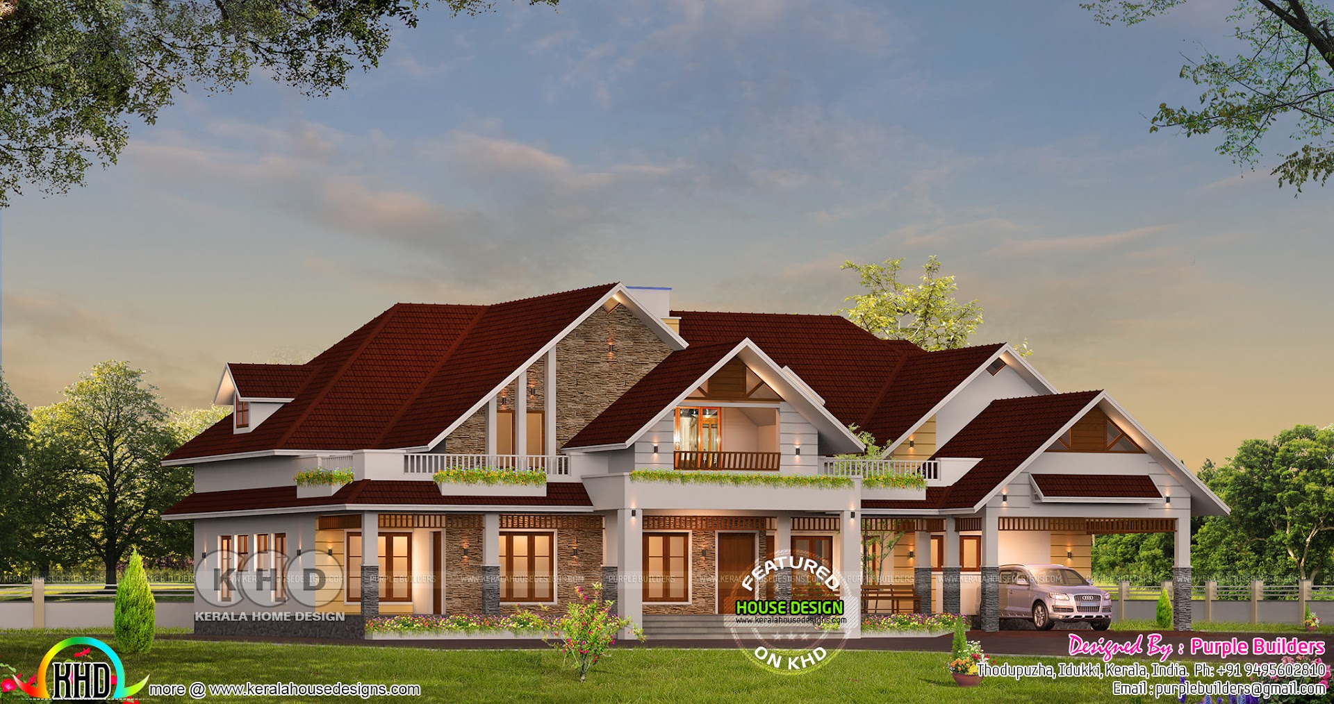 Sloping roof 4 bedroom bungalow home in kerala