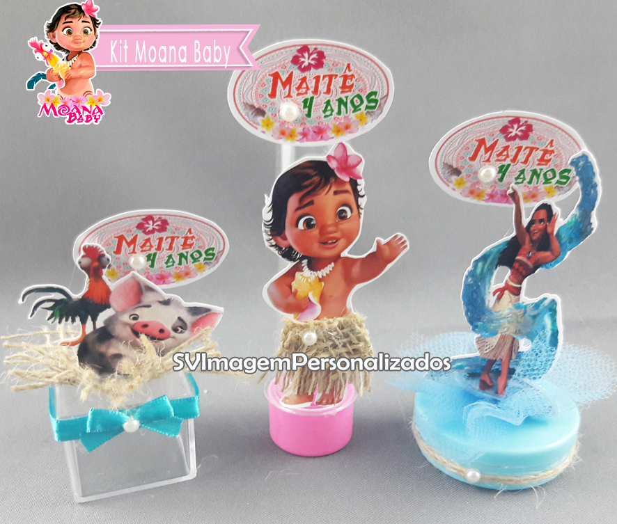 15 Long Drink Rosa Bebê Personalizado - Moana Disney