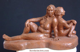 Waiting and Wondering Front View Terra-cotta Sculpture Two Women