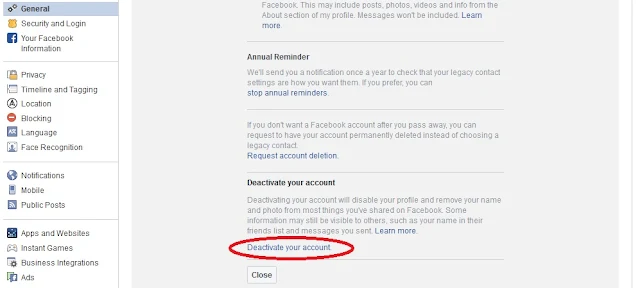 how to deactivate Facebook account