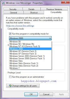 Reconfigure The Window Live Messenger 2009 The Running Compatibility Mode In Windows 2000