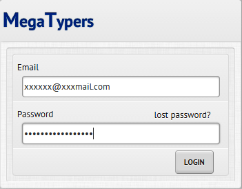 Login panel of mega typers Megatypers Login panel