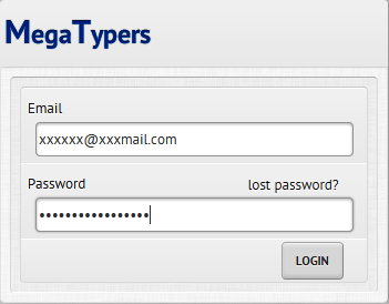 Megatypers Login panel