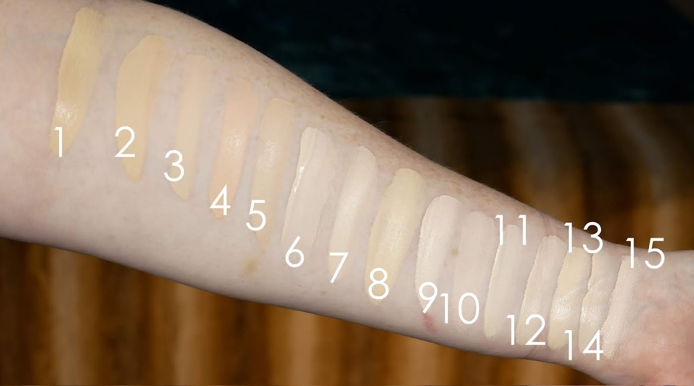 Swatches of Essence Pretty Natural Foundation in 010 Cool Porcelain