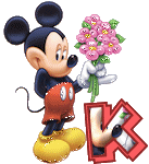 Alfabeto tintineante de Mickey con ramo de flores K.