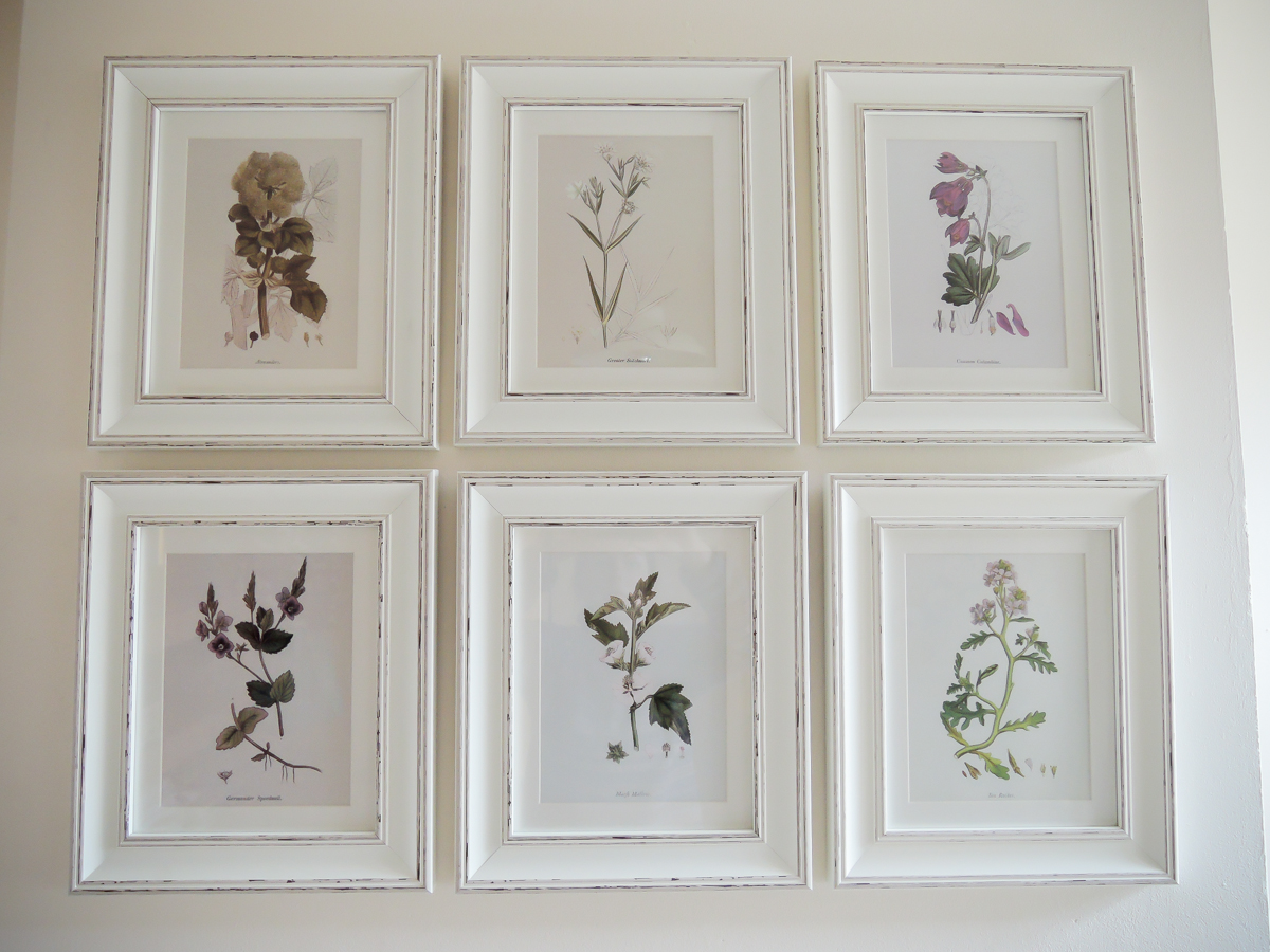 A handmade cottage: Botanical print feature wall & how to hang pictures