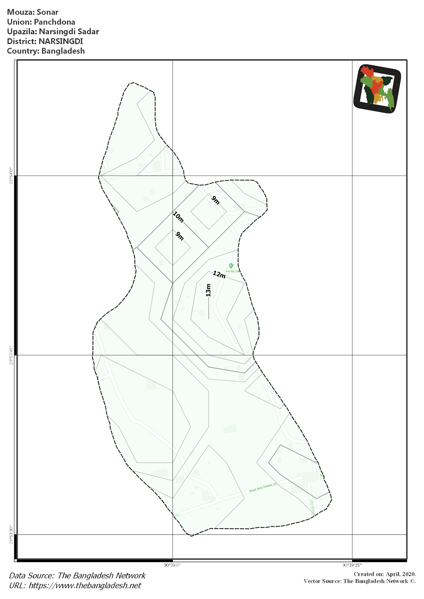 Map of Sonar Mouza of Narsingdi Sadar Upazila, NARSINGDI, Bangladesh.