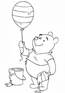 desenho de ursinho pooh com balão e lata de tinta