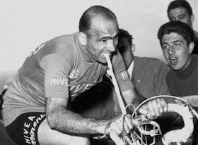 Fiorenzo Magni finished second in the 1956 Giro d'Italia by  using a tyre inner tube gripped in his teeth to steer