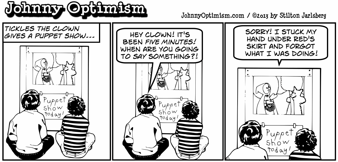 johnny optimism, johnnyoptimism, medical, humor, cartoon, sick jokes, doctor, stilton jarlsberg, hospital, tickles, clown, scary clown, puppet, molester