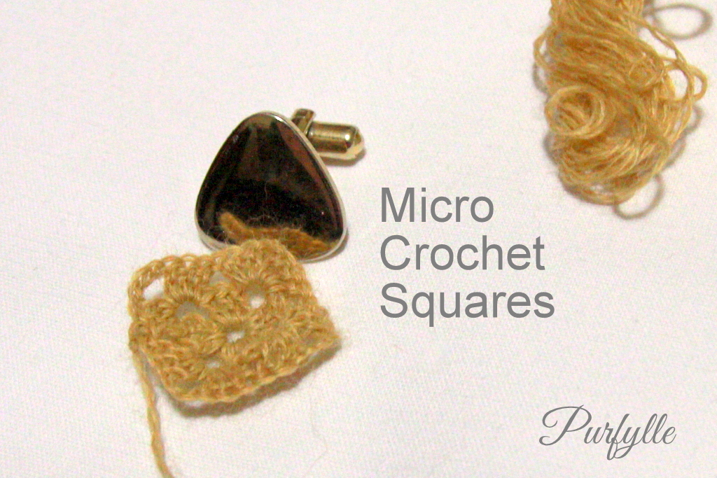 Micro crochet squares and cuff link for scale