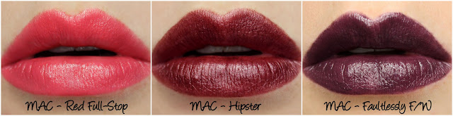 MAC MONDAY | Trend F/W '09 Lipsticks - Red Full-Stop, Hipster and Faultlessly F/W Swatches & Review